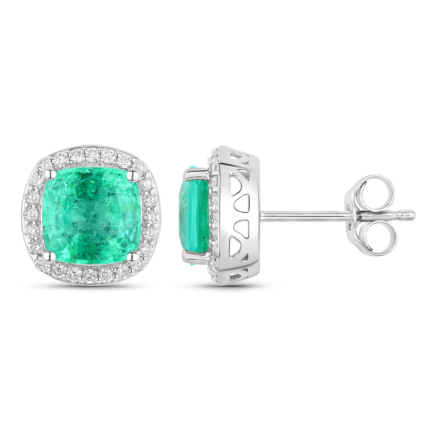 2.87 Carat Genuine Ethiopian Emerald and White Diamond 14K White Gold Earrings