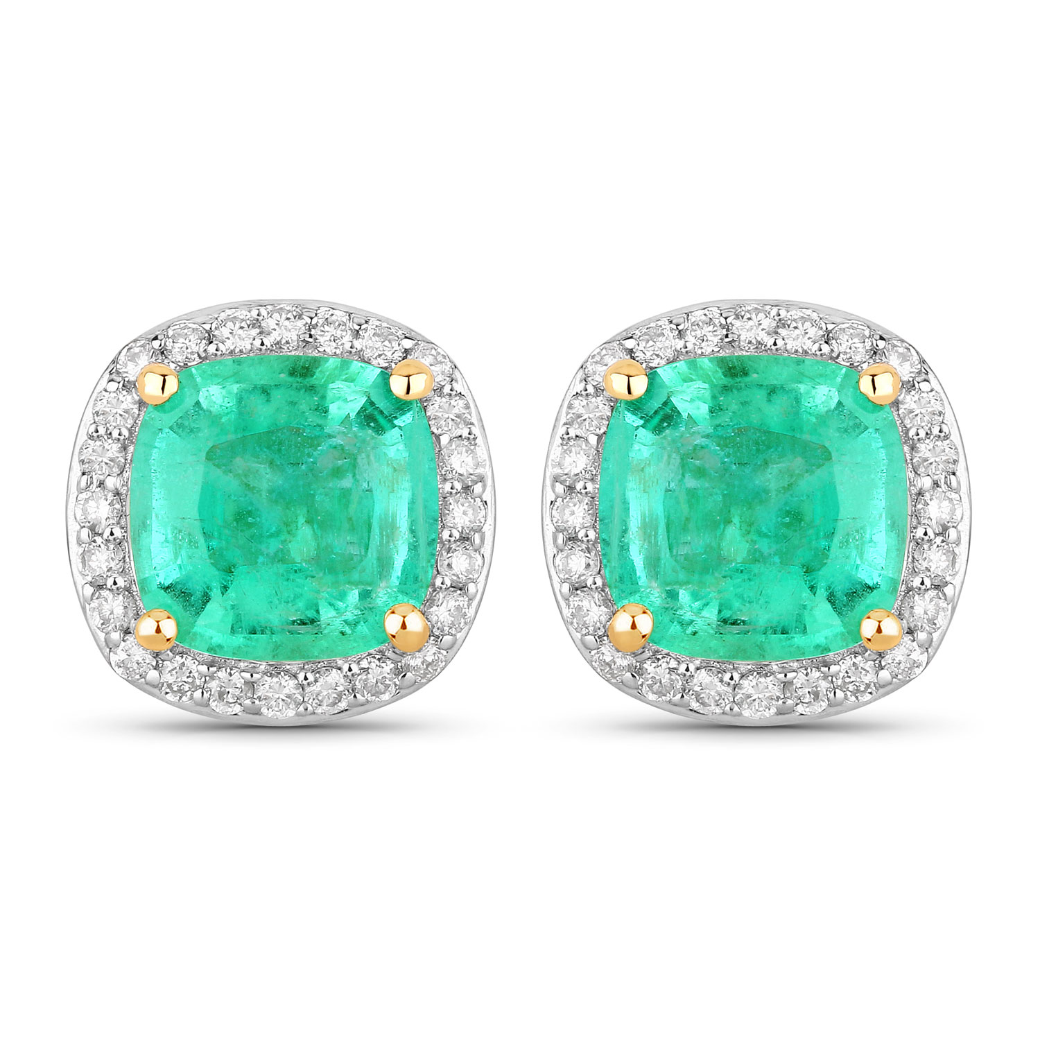 2.87 Carat Genuine Ethiopian Emerald and White Diamond 14K Yellow Gold Earrings