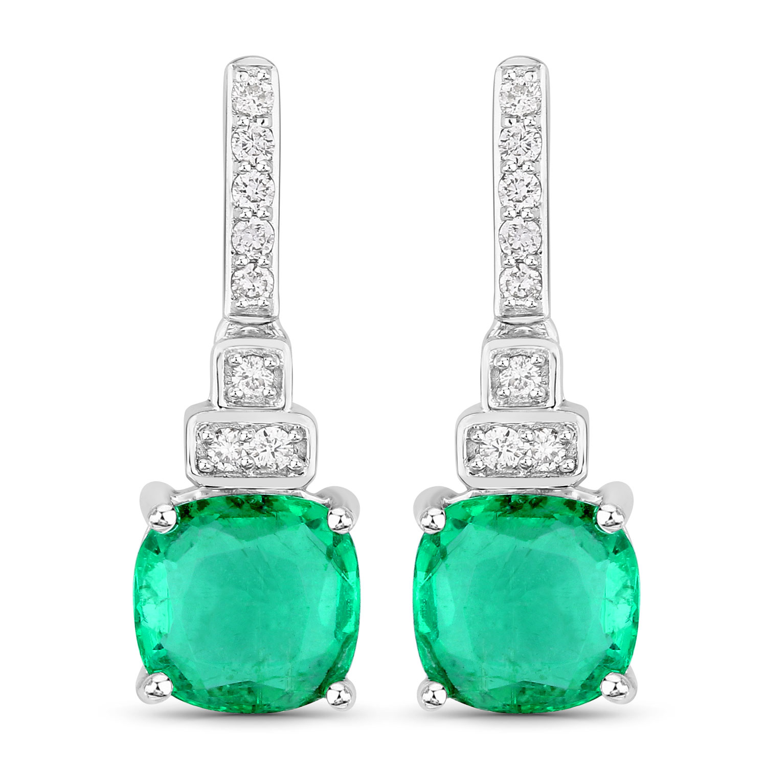 2.72 Carat Genuine Ethiopian Emerald and White Diamond 14K White Gold Earrings