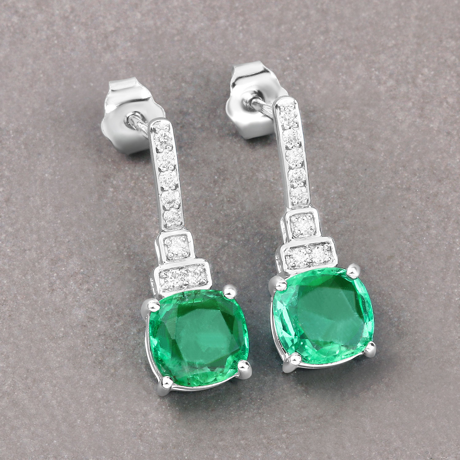 2.72 Carat Genuine Ethiopian Emerald and White Diamond 14K White Gold Earrings