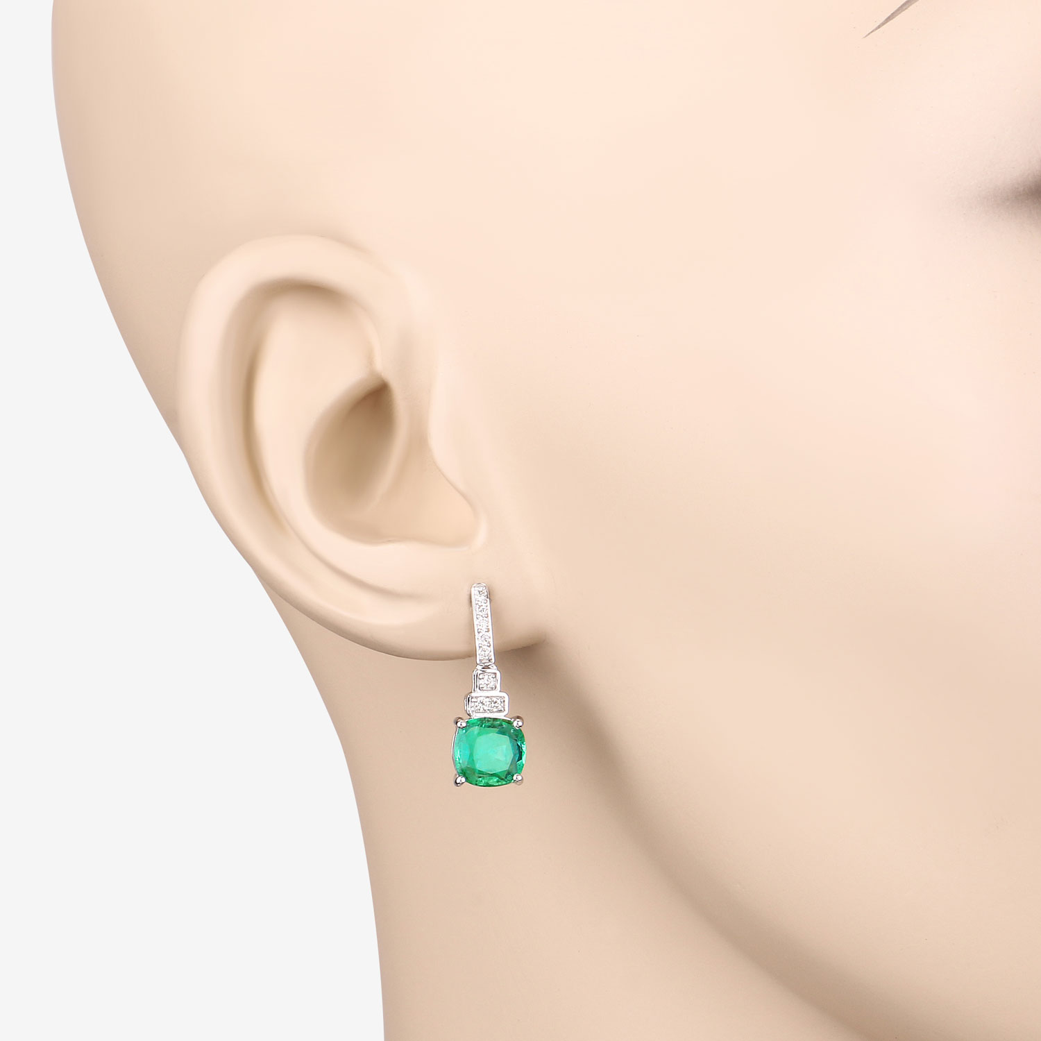2.72 Carat Genuine Ethiopian Emerald and White Diamond 14K White Gold Earrings