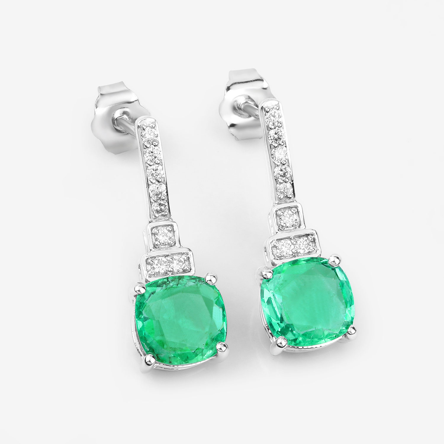 2.72 Carat Genuine Ethiopian Emerald and White Diamond 14K White Gold Earrings