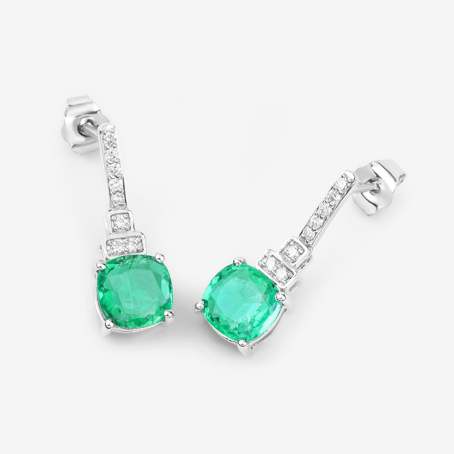 2.72 Carat Genuine Ethiopian Emerald and White Diamond 14K White Gold Earrings