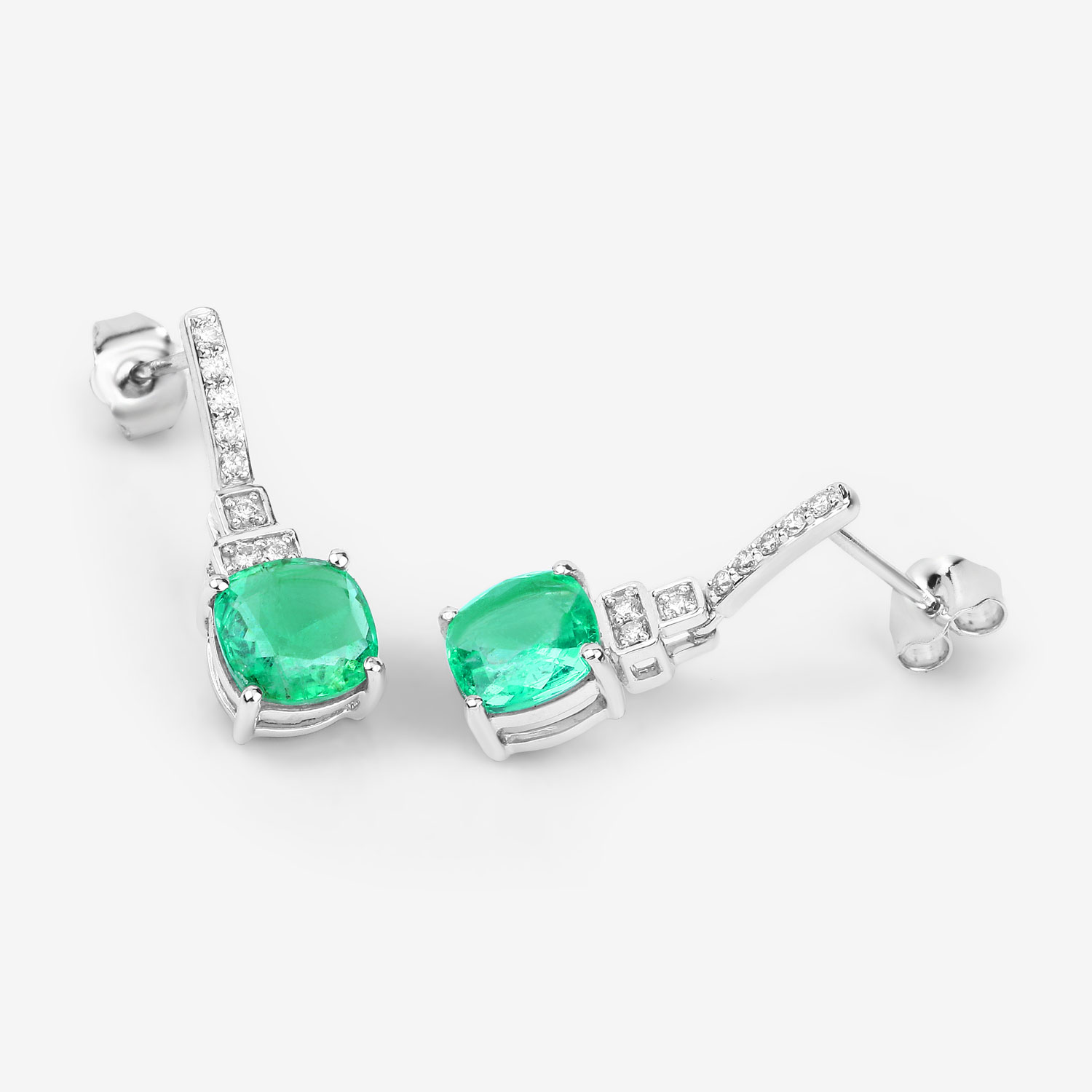 2.72 Carat Genuine Ethiopian Emerald and White Diamond 14K White Gold Earrings
