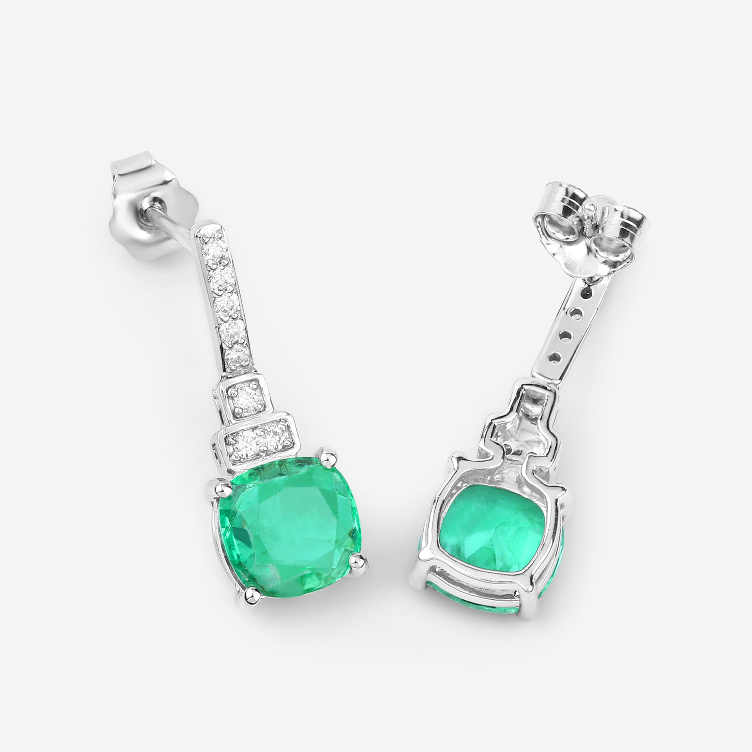 2.72 Carat Genuine Ethiopian Emerald and White Diamond 14K White Gold Earrings