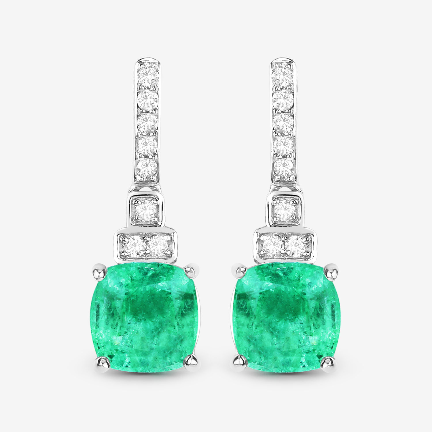 2.72 Carat Genuine Ethiopian Emerald and White Diamond 14K White Gold Earrings