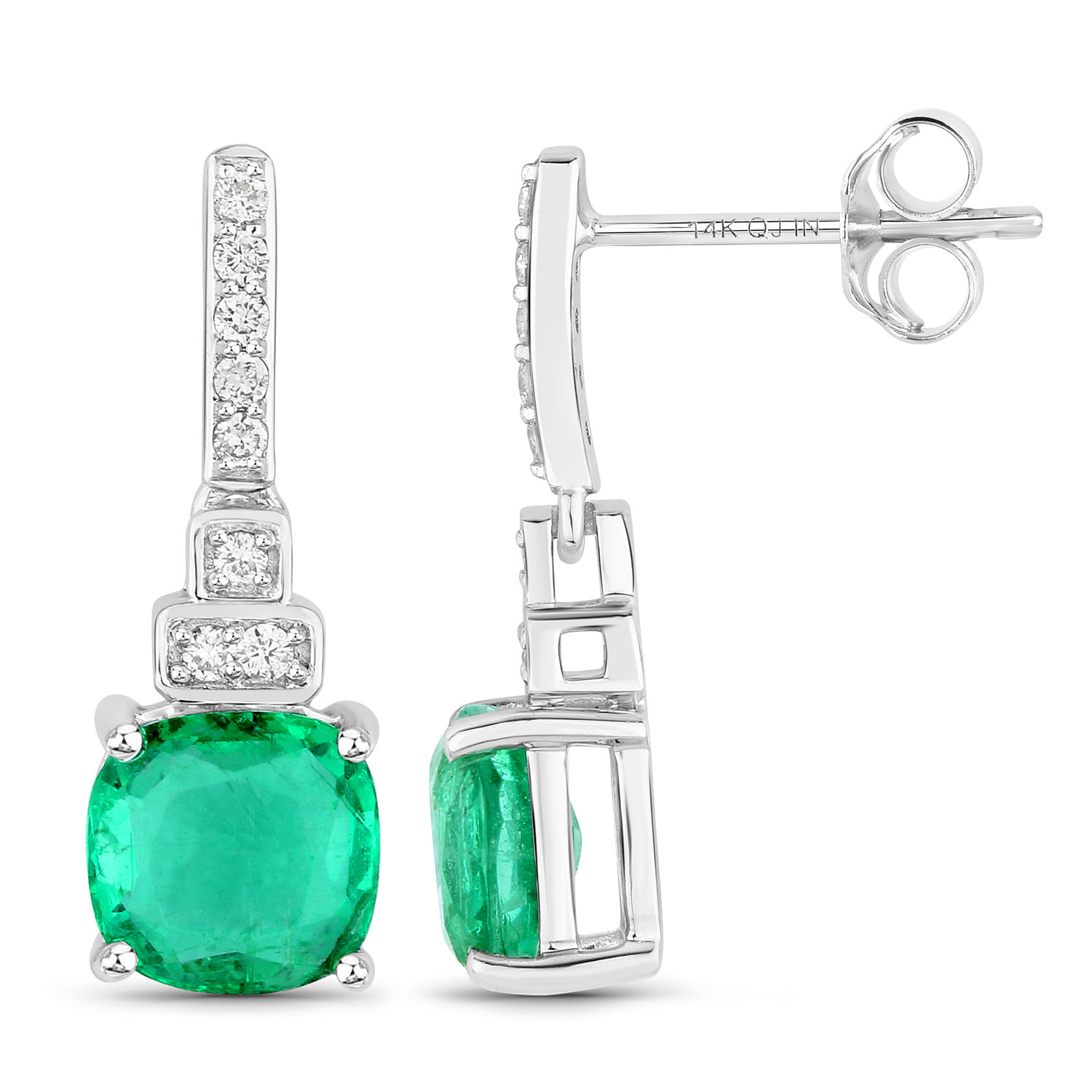 2.72 Carat Genuine Ethiopian Emerald and White Diamond 14K White Gold Earrings