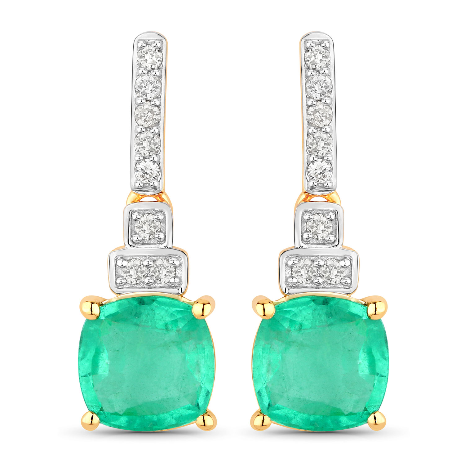 2.72 Carat Genuine Ethiopian Emerald and White Diamond 14K Yellow Gold Earrings