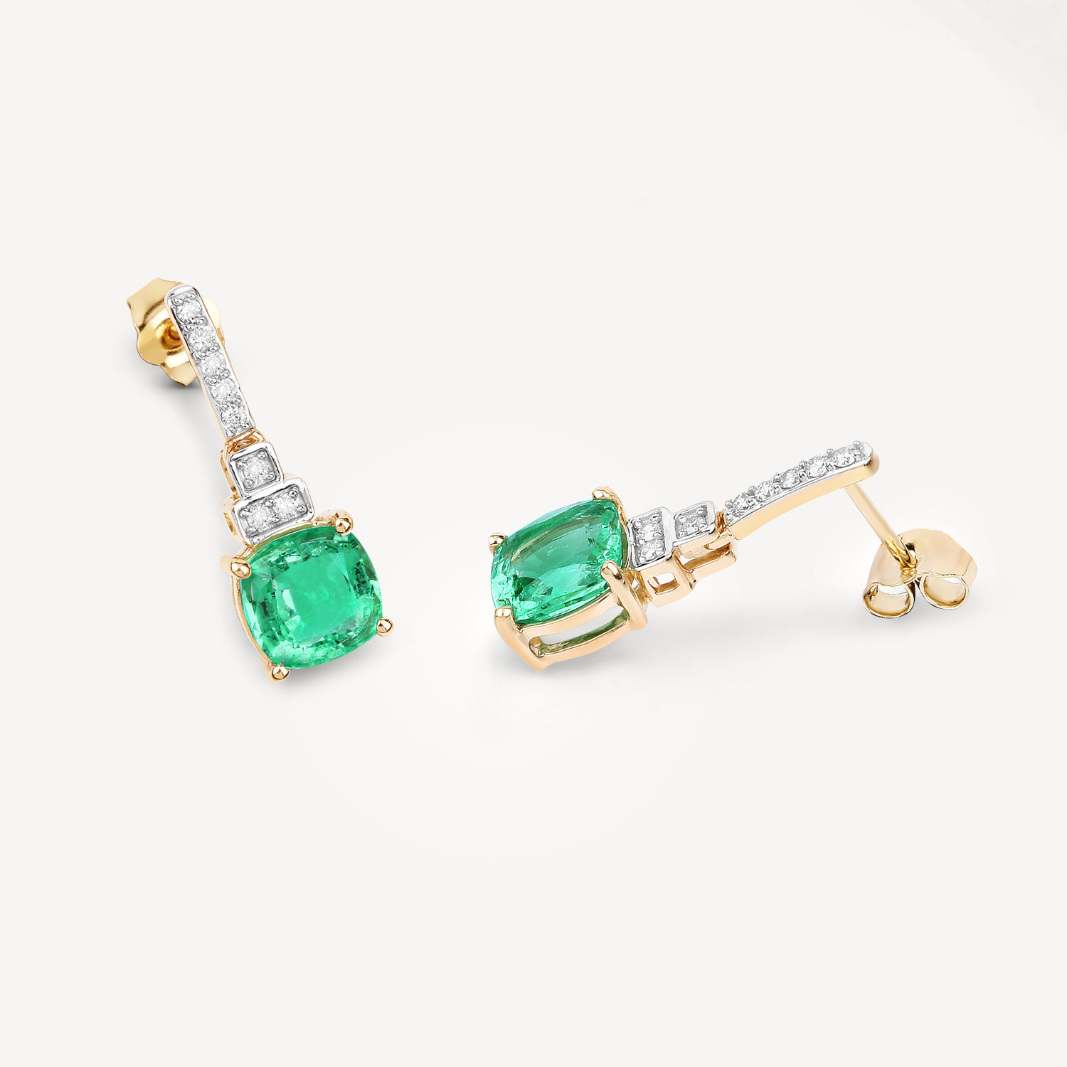 2.72 Carat Genuine Ethiopian Emerald and White Diamond 14K Yellow Gold Earrings