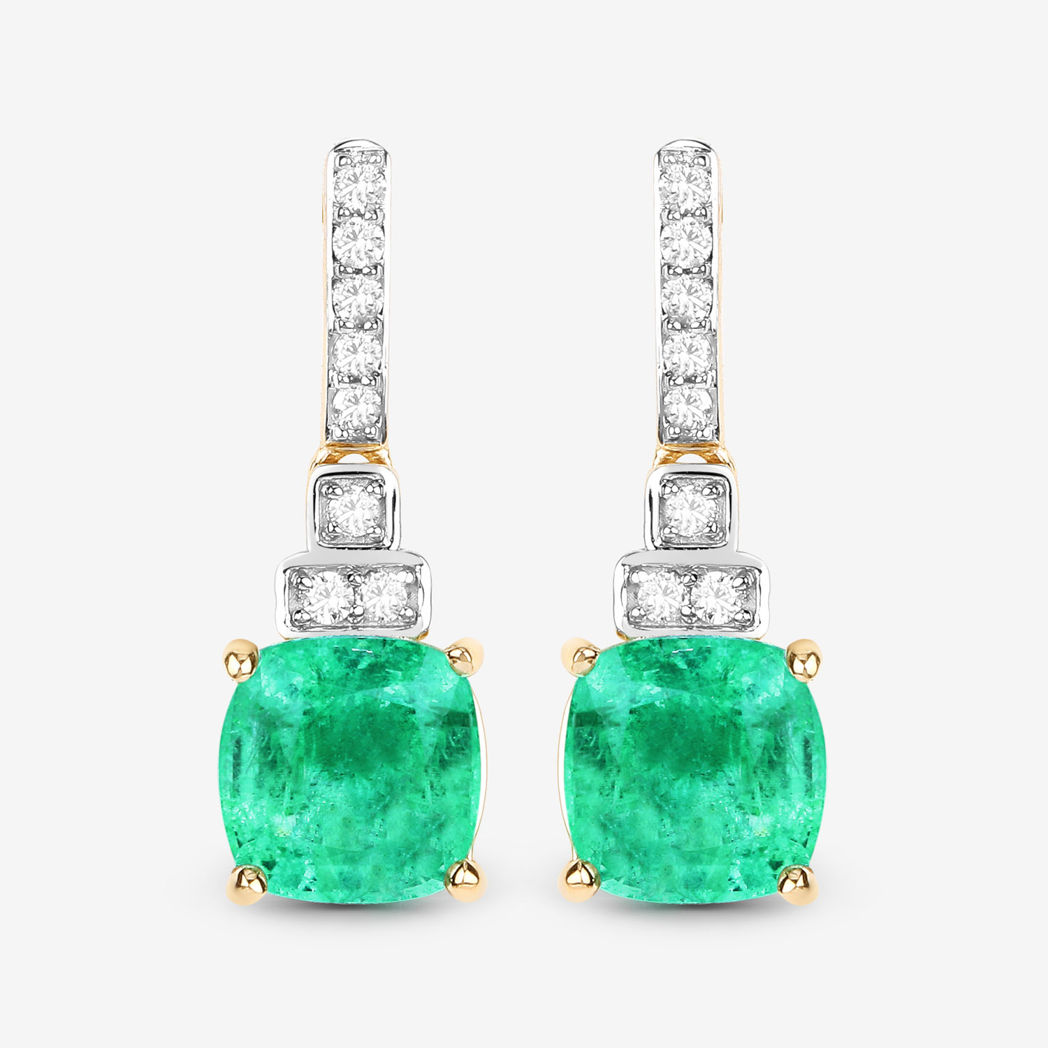 2.72 Carat Genuine Ethiopian Emerald and White Diamond 14K Yellow Gold Earrings