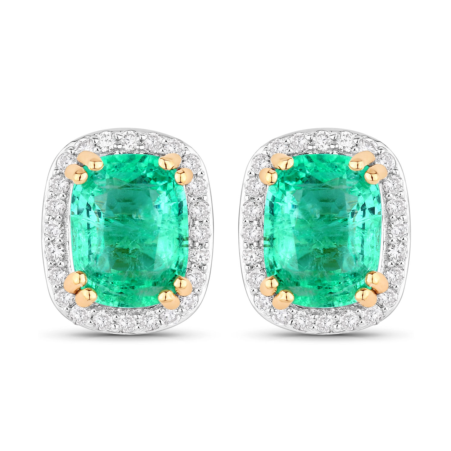 3.07 Carat Genuine Ethiopian Emerald and White Diamond 14K Yellow Gold Earrings