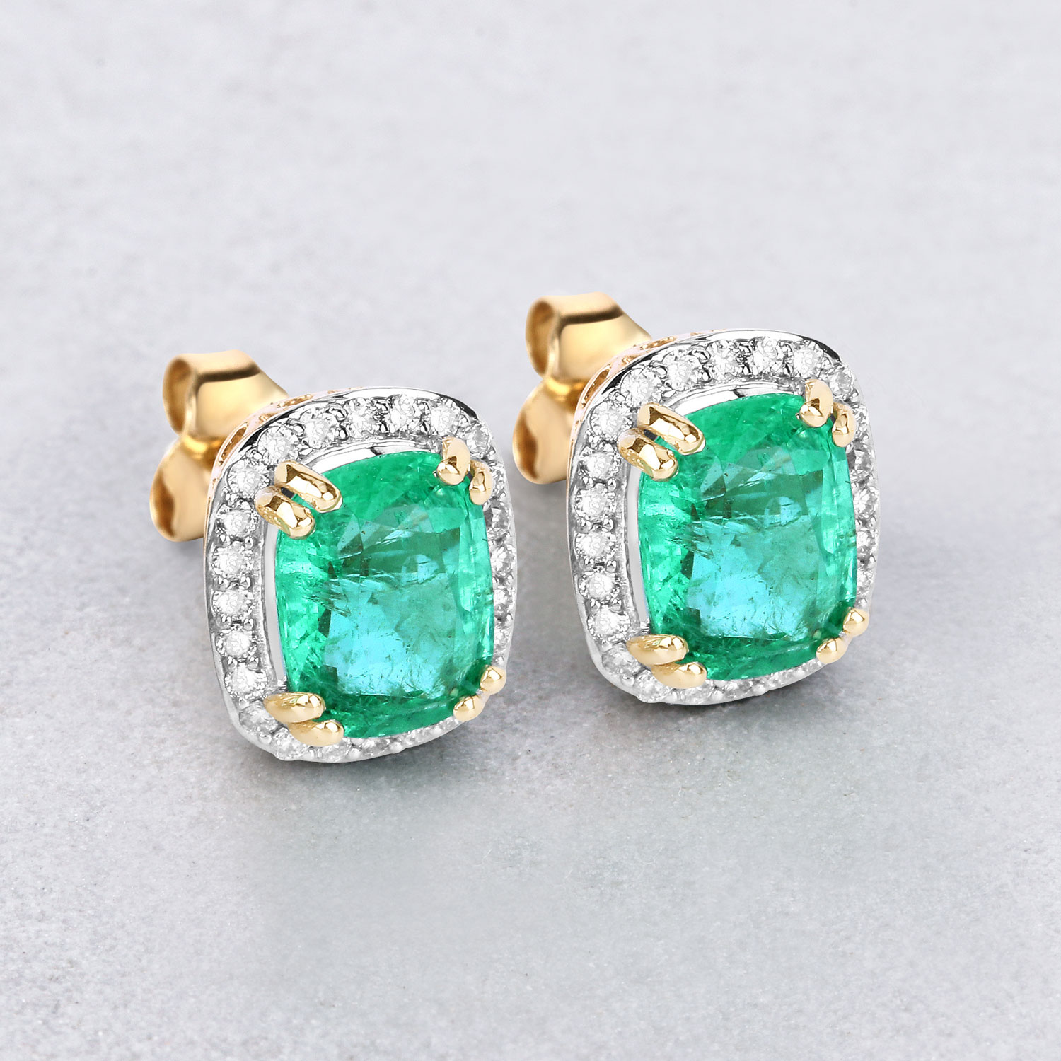 3.07 Carat Genuine Ethiopian Emerald and White Diamond 14K Yellow Gold Earrings