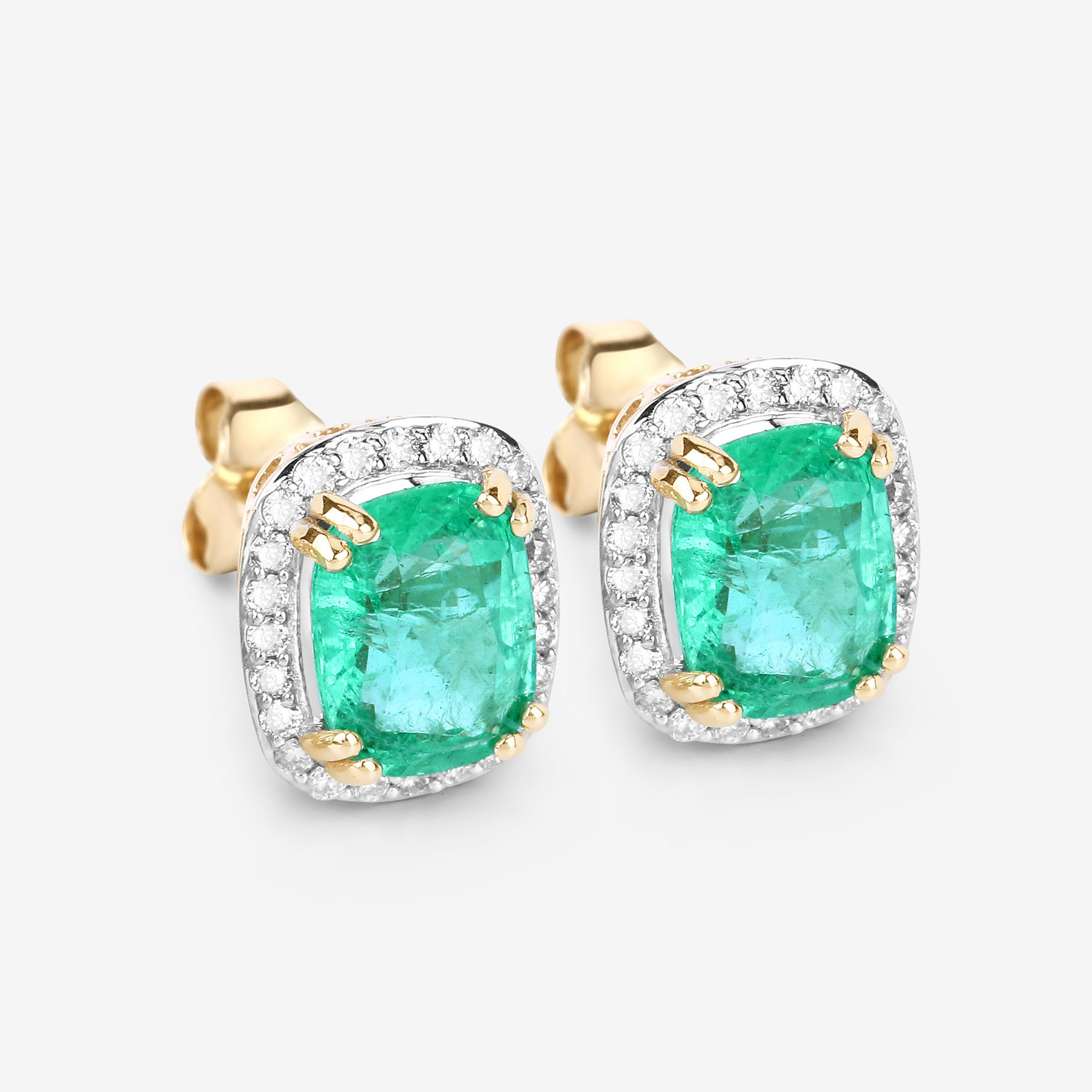 3.07 Carat Genuine Ethiopian Emerald and White Diamond 14K Yellow Gold Earrings