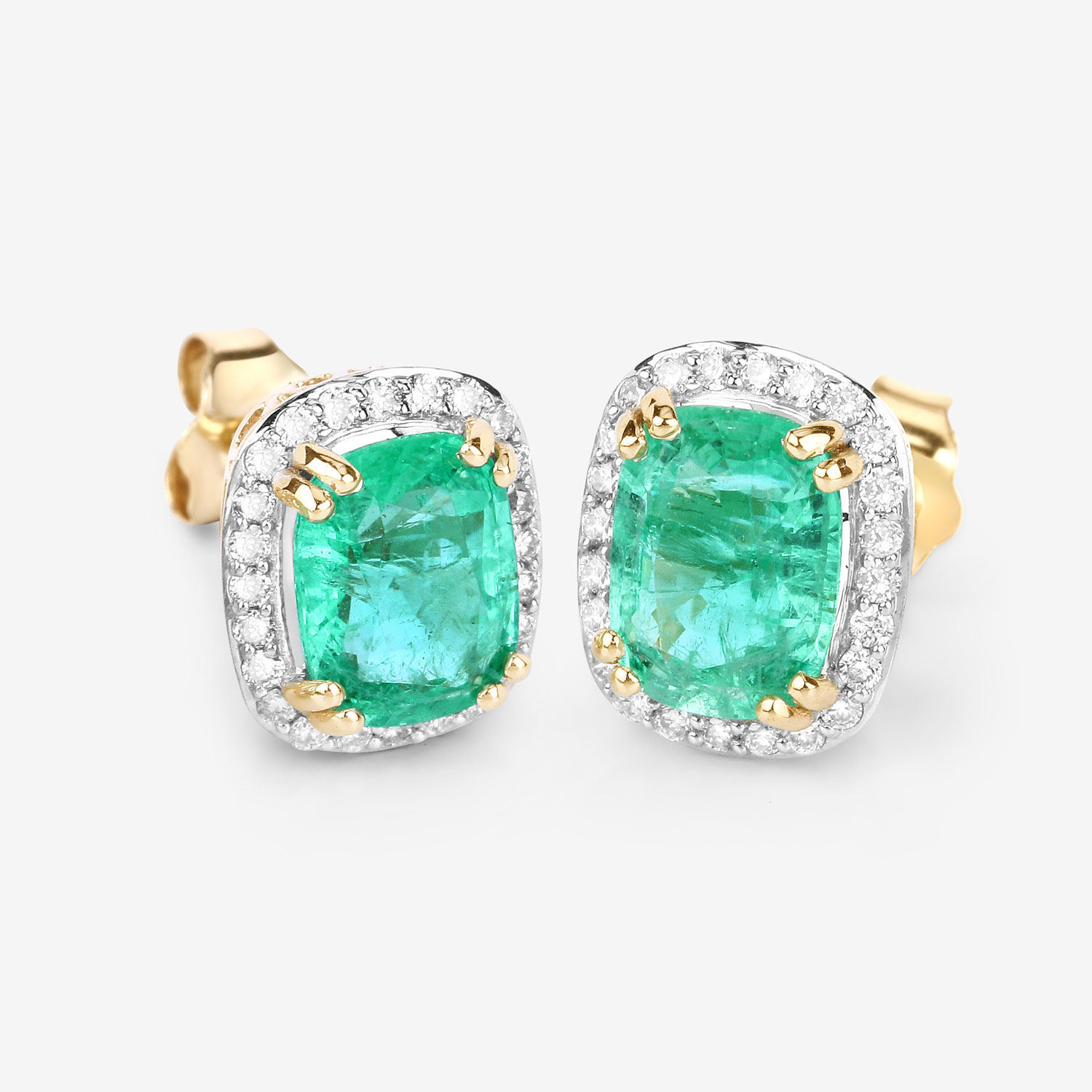 3.07 Carat Genuine Ethiopian Emerald and White Diamond 14K Yellow Gold Earrings