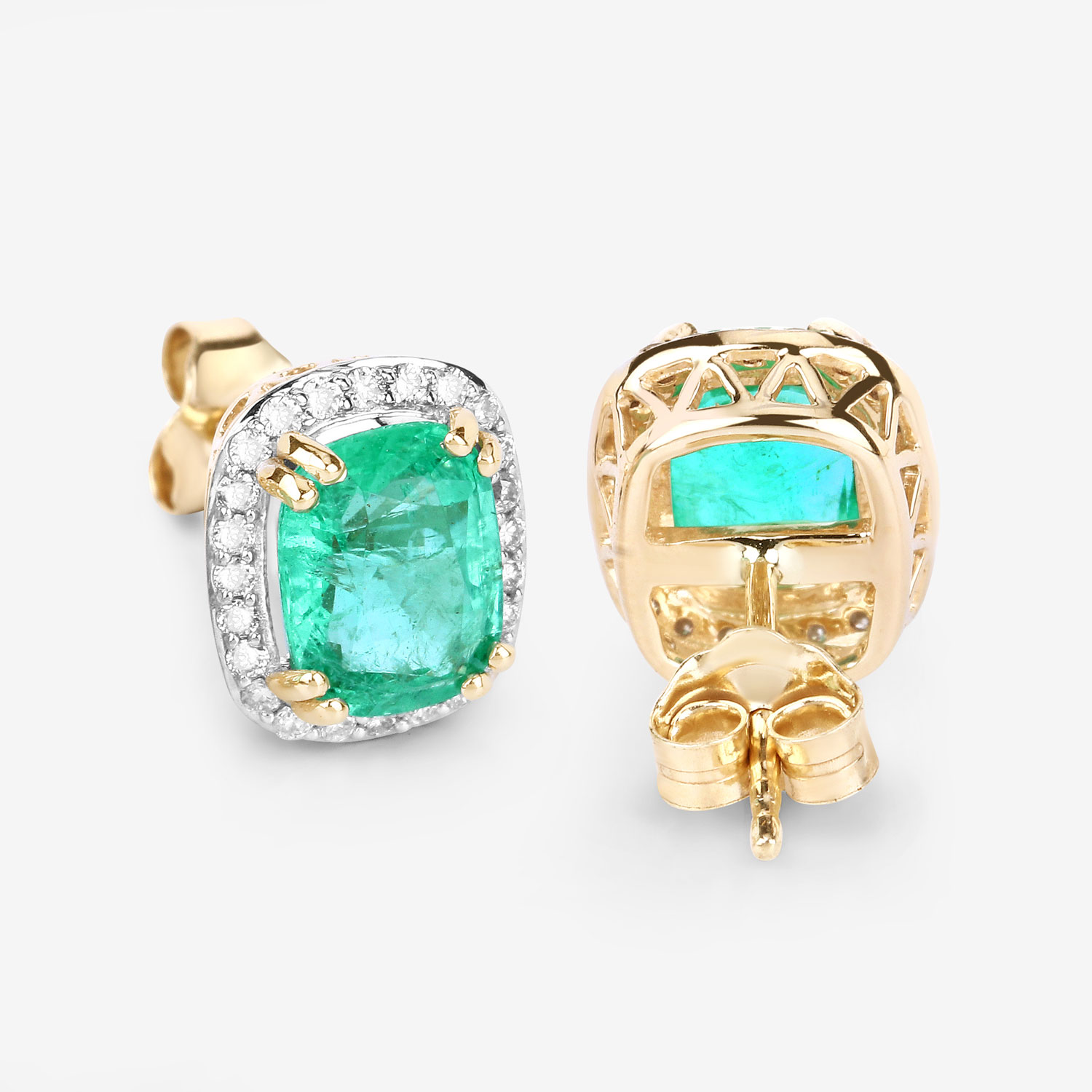 3.07 Carat Genuine Ethiopian Emerald and White Diamond 14K Yellow Gold Earrings