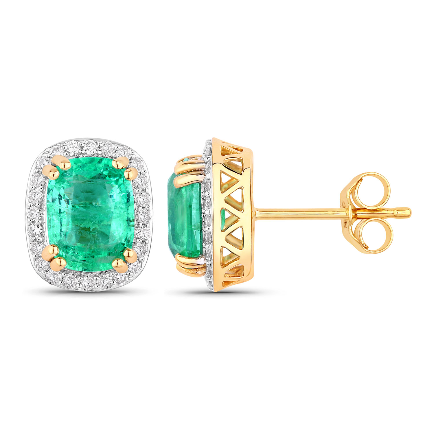3.07 Carat Genuine Ethiopian Emerald and White Diamond 14K Yellow Gold Earrings