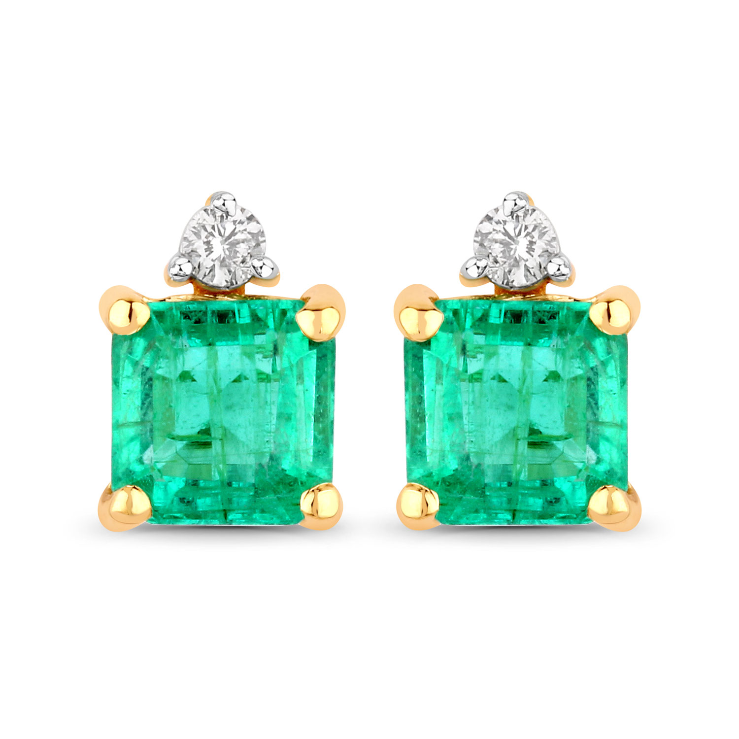 0.81 Carat Genuine Ethiopian Emerald and White Diamond 14K Yellow Gold Earrings