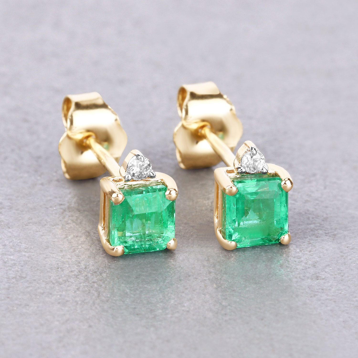 0.81 Carat Genuine Ethiopian Emerald and White Diamond 14K Yellow Gold Earrings