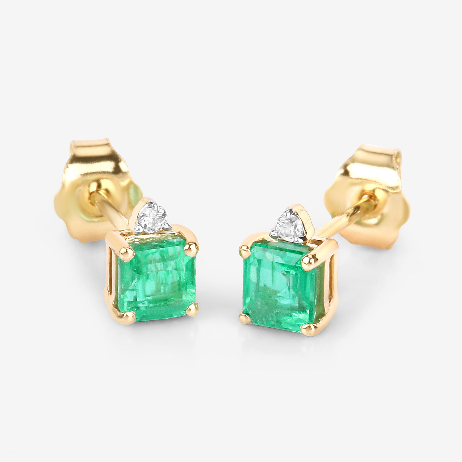 0.81 Carat Genuine Ethiopian Emerald and White Diamond 14K Yellow Gold Earrings