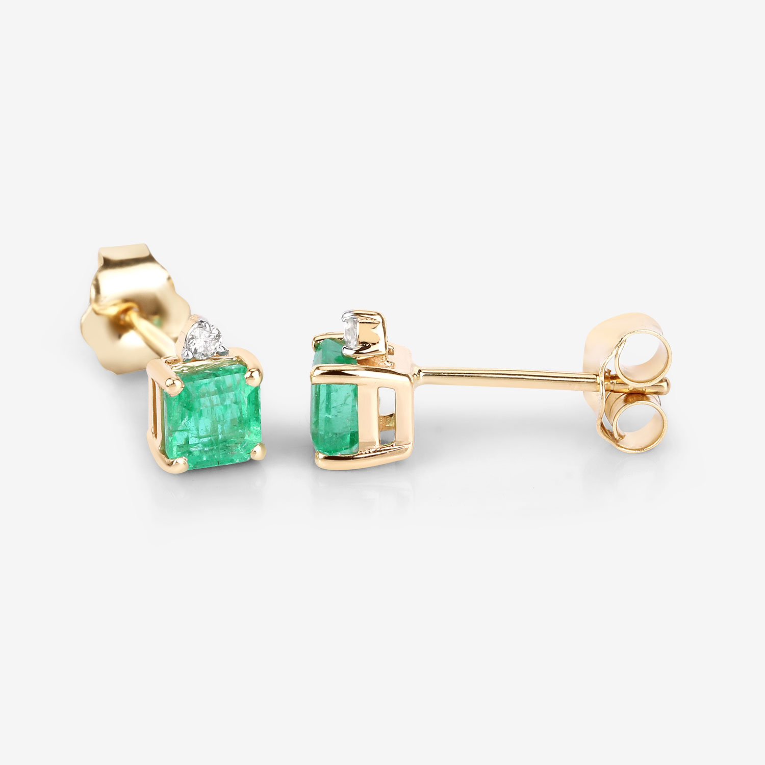 0.81 Carat Genuine Ethiopian Emerald and White Diamond 14K Yellow Gold Earrings