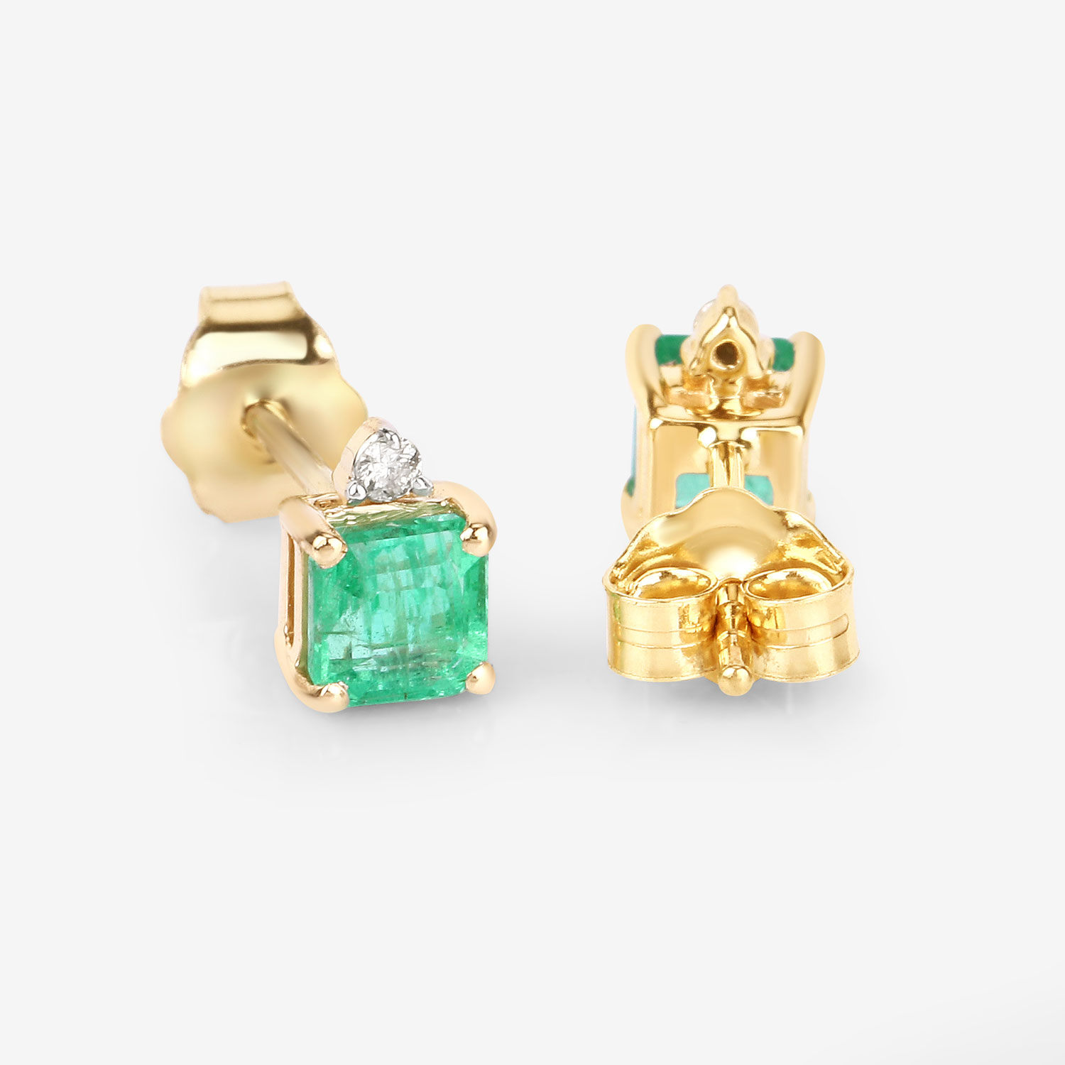 0.81 Carat Genuine Ethiopian Emerald and White Diamond 14K Yellow Gold Earrings