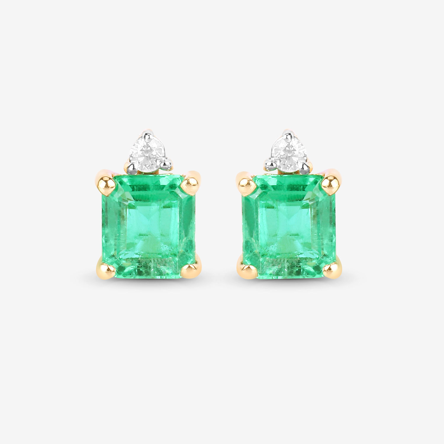 0.81 Carat Genuine Ethiopian Emerald and White Diamond 14K Yellow Gold Earrings