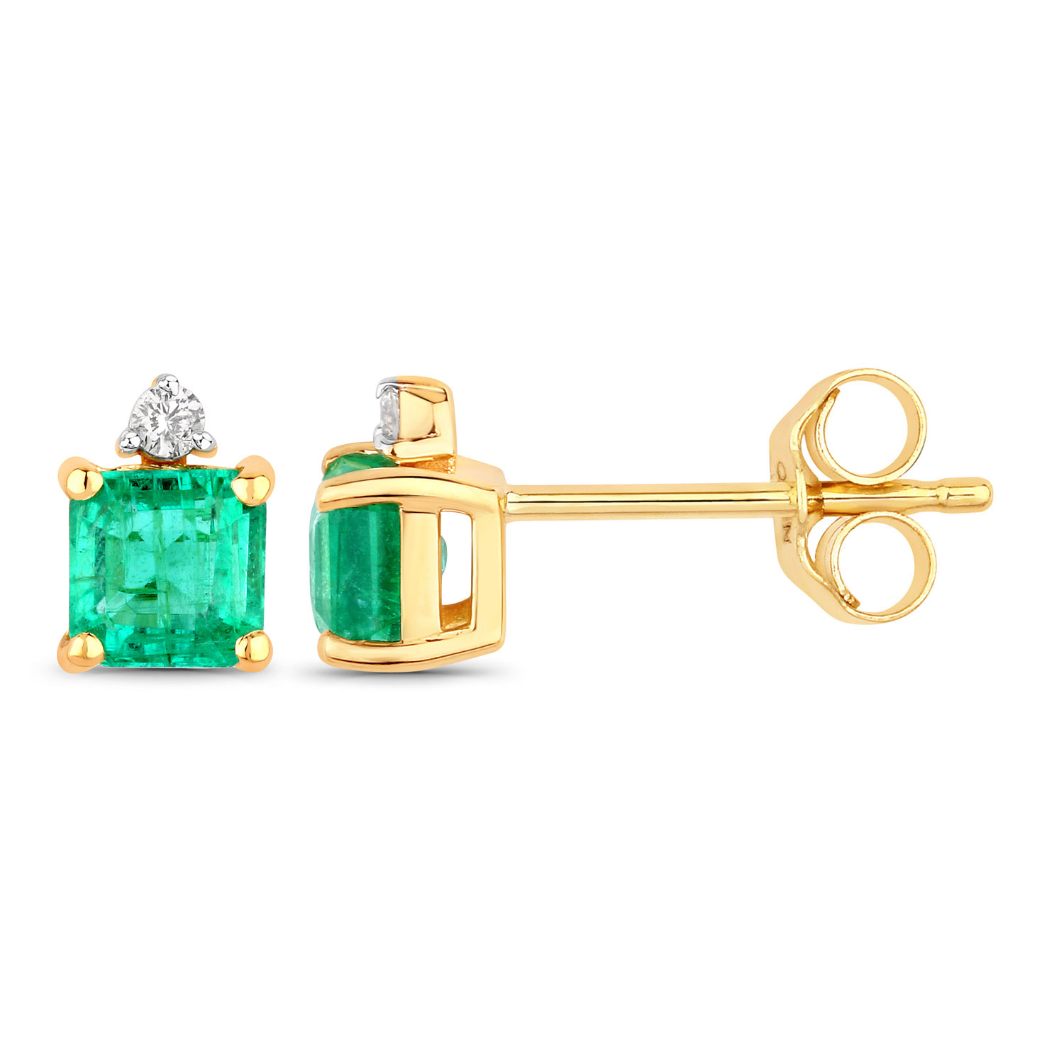 0.81 Carat Genuine Ethiopian Emerald and White Diamond 14K Yellow Gold Earrings