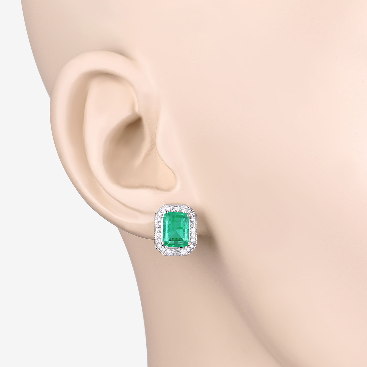 2.99 Carat Genuine Ethiopian Emerald and White Diamond 14K White Gold Earrings