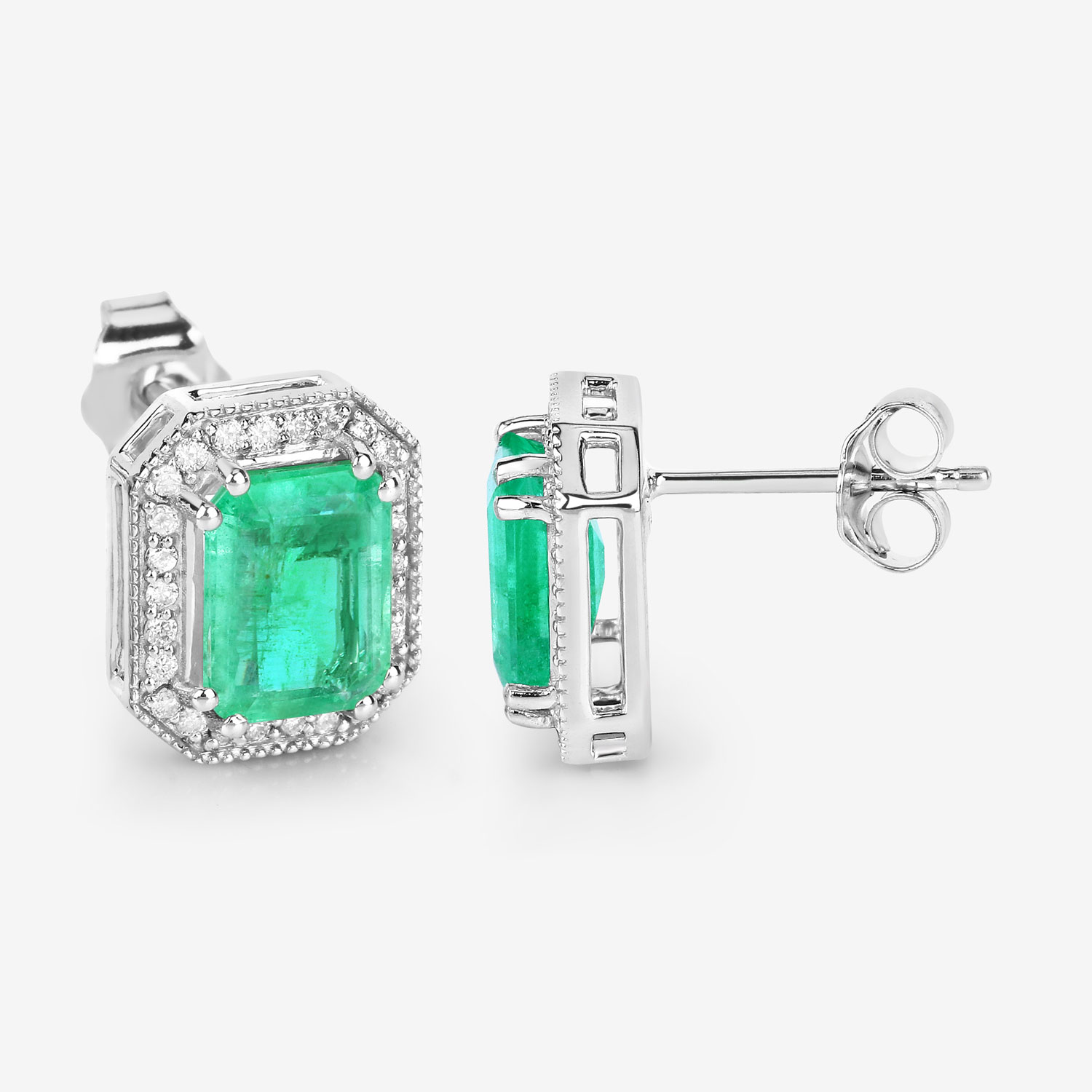 2.99 Carat Genuine Ethiopian Emerald and White Diamond 14K White Gold Earrings