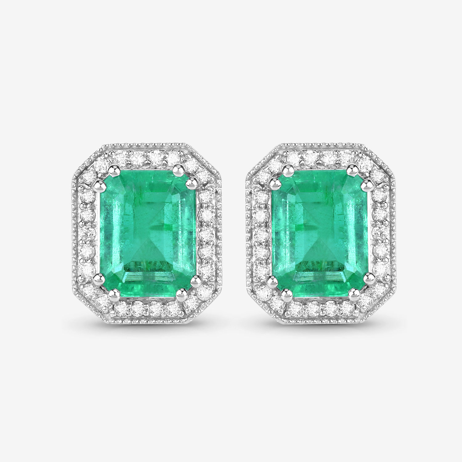 2.99 Carat Genuine Ethiopian Emerald and White Diamond 14K White Gold Earrings