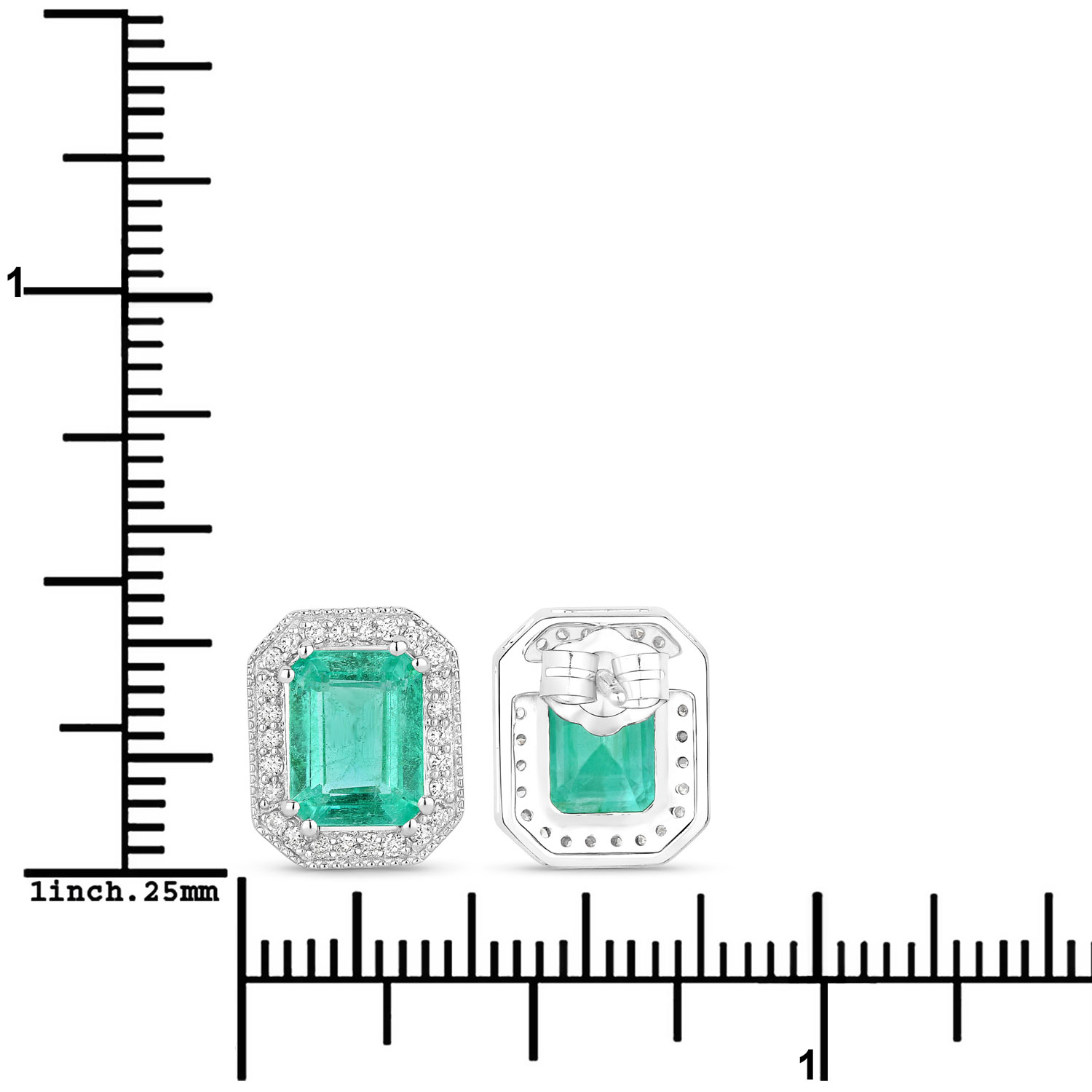 2.99 Carat Genuine Ethiopian Emerald and White Diamond 14K White Gold Earrings