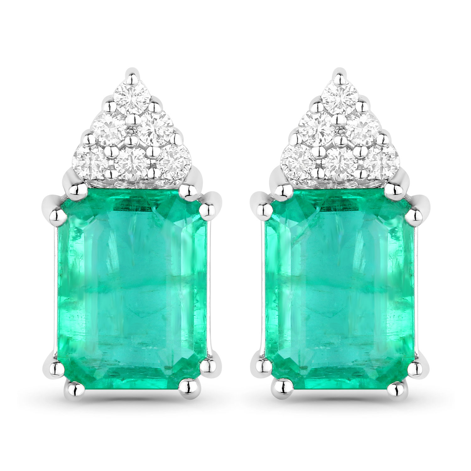 2.87 Carat Genuine Ethiopian Emerald and White Diamond 14K White Gold Earrings