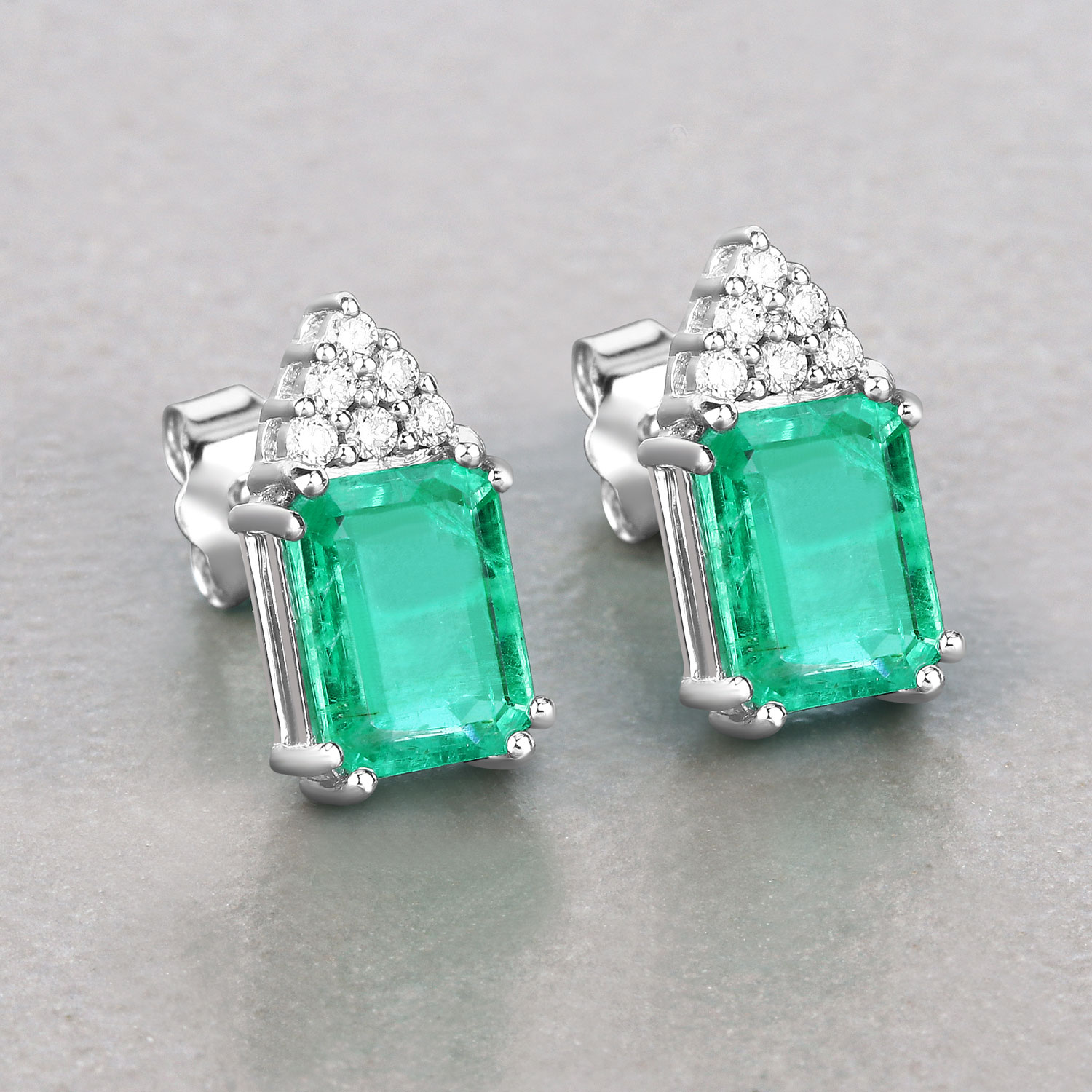 2.87 Carat Genuine Ethiopian Emerald and White Diamond 14K White Gold Earrings