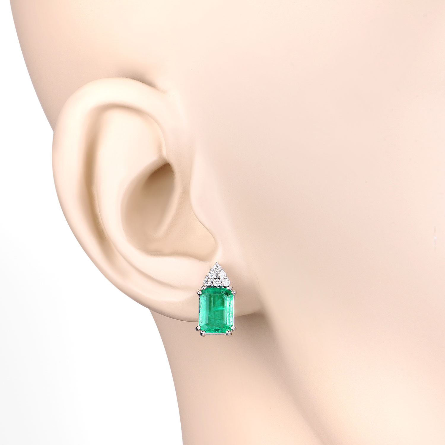2.87 Carat Genuine Ethiopian Emerald and White Diamond 14K White Gold Earrings
