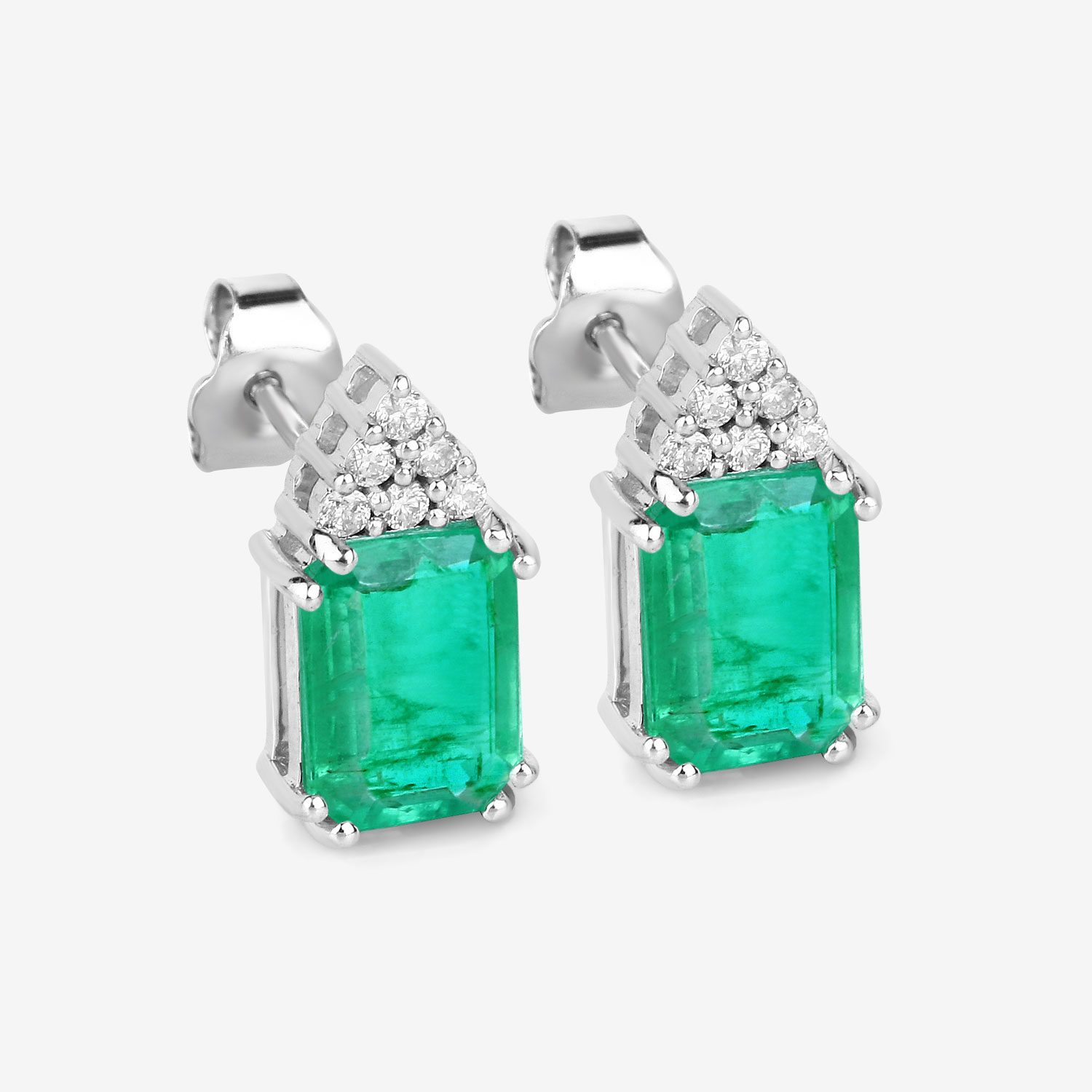 2.87 Carat Genuine Ethiopian Emerald and White Diamond 14K White Gold Earrings