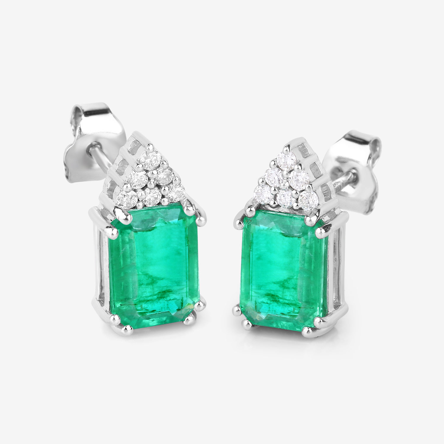 2.87 Carat Genuine Ethiopian Emerald and White Diamond 14K White Gold Earrings