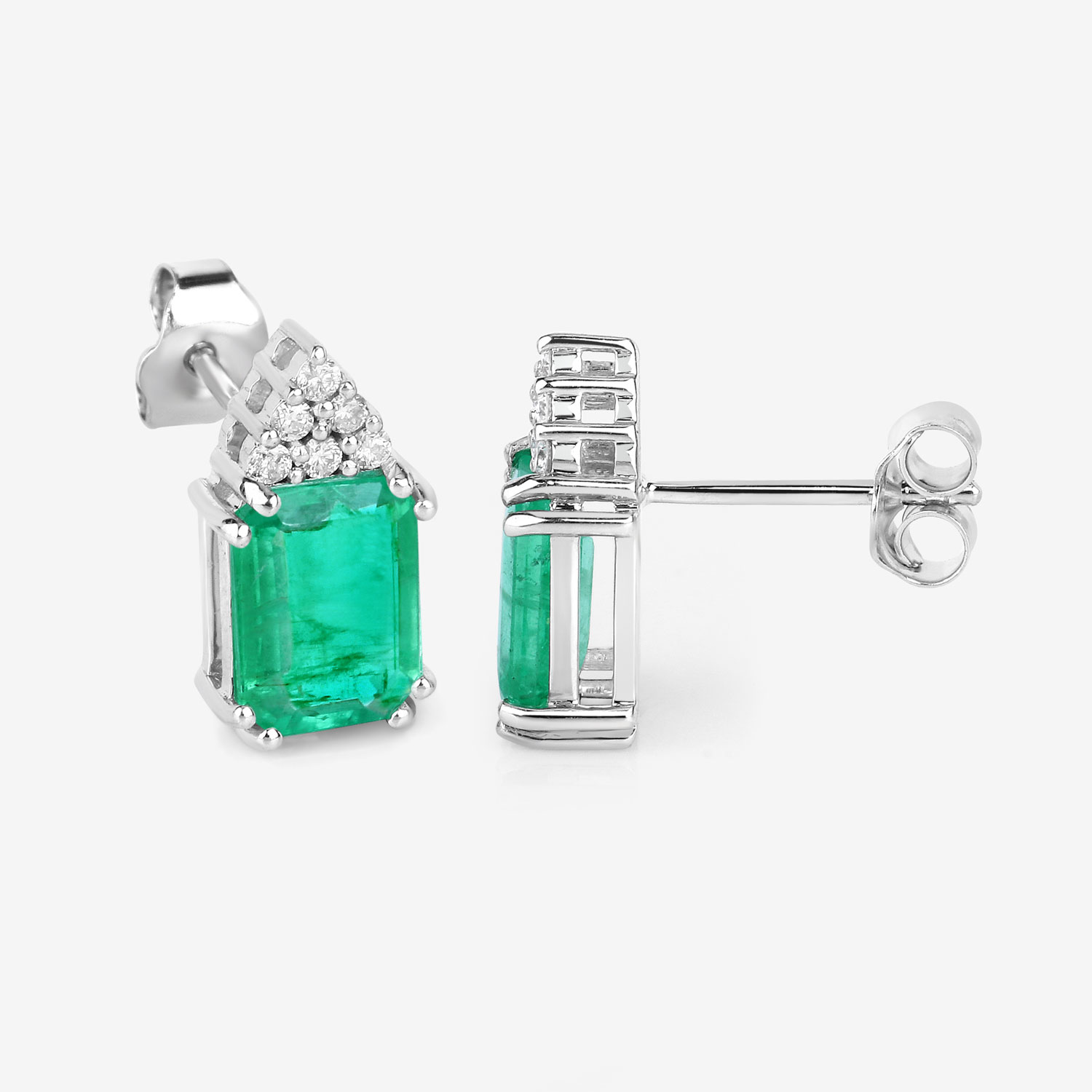 2.87 Carat Genuine Ethiopian Emerald and White Diamond 14K White Gold Earrings