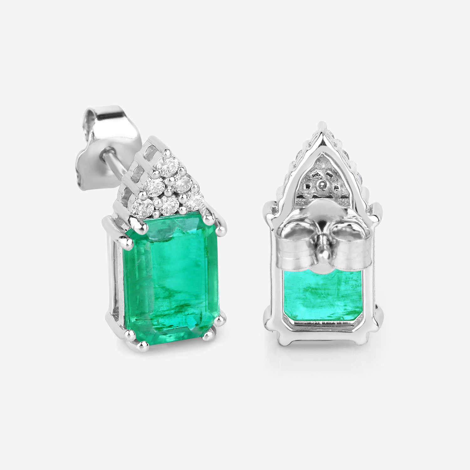 2.87 Carat Genuine Ethiopian Emerald and White Diamond 14K White Gold Earrings