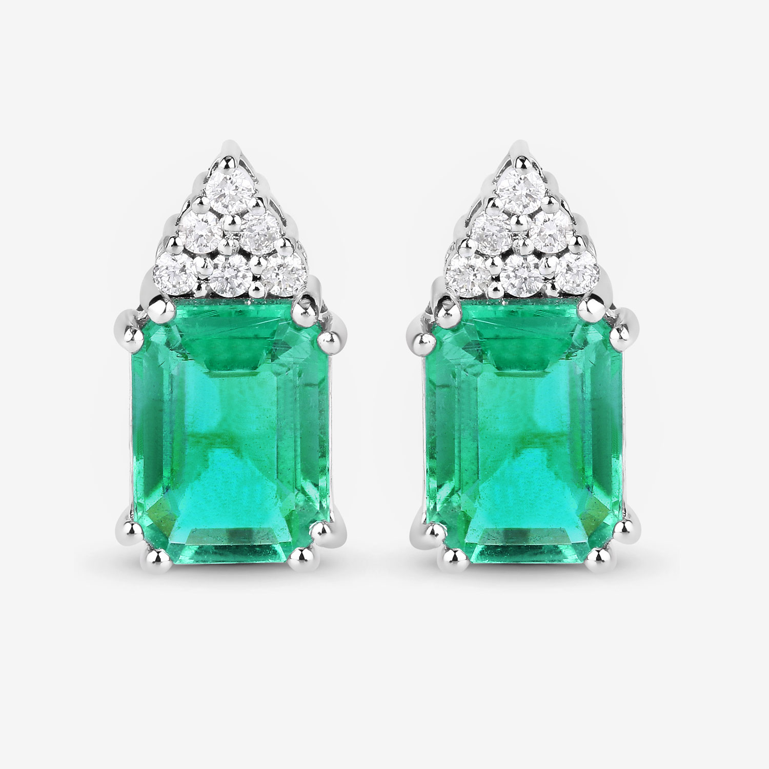 2.87 Carat Genuine Ethiopian Emerald and White Diamond 14K White Gold Earrings