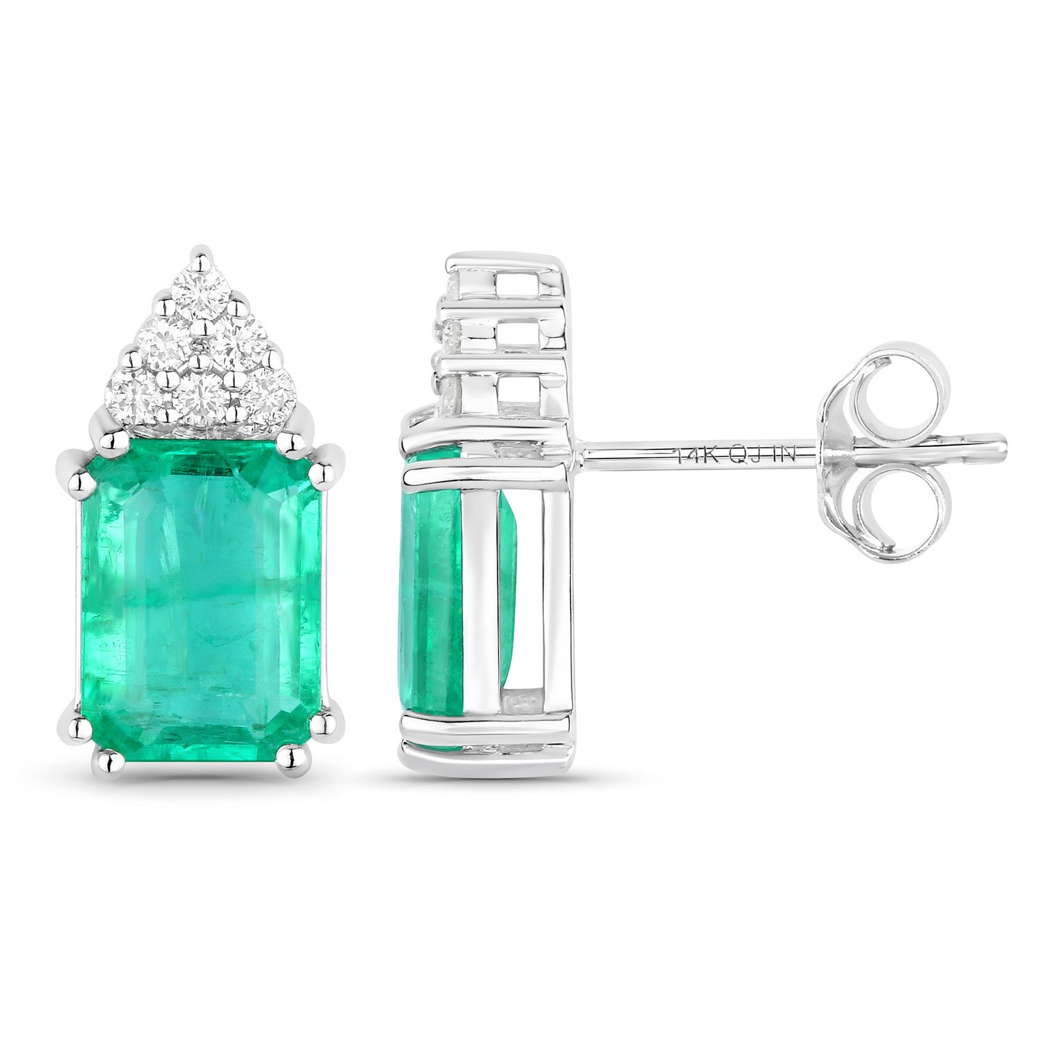 2.87 Carat Genuine Ethiopian Emerald and White Diamond 14K White Gold Earrings