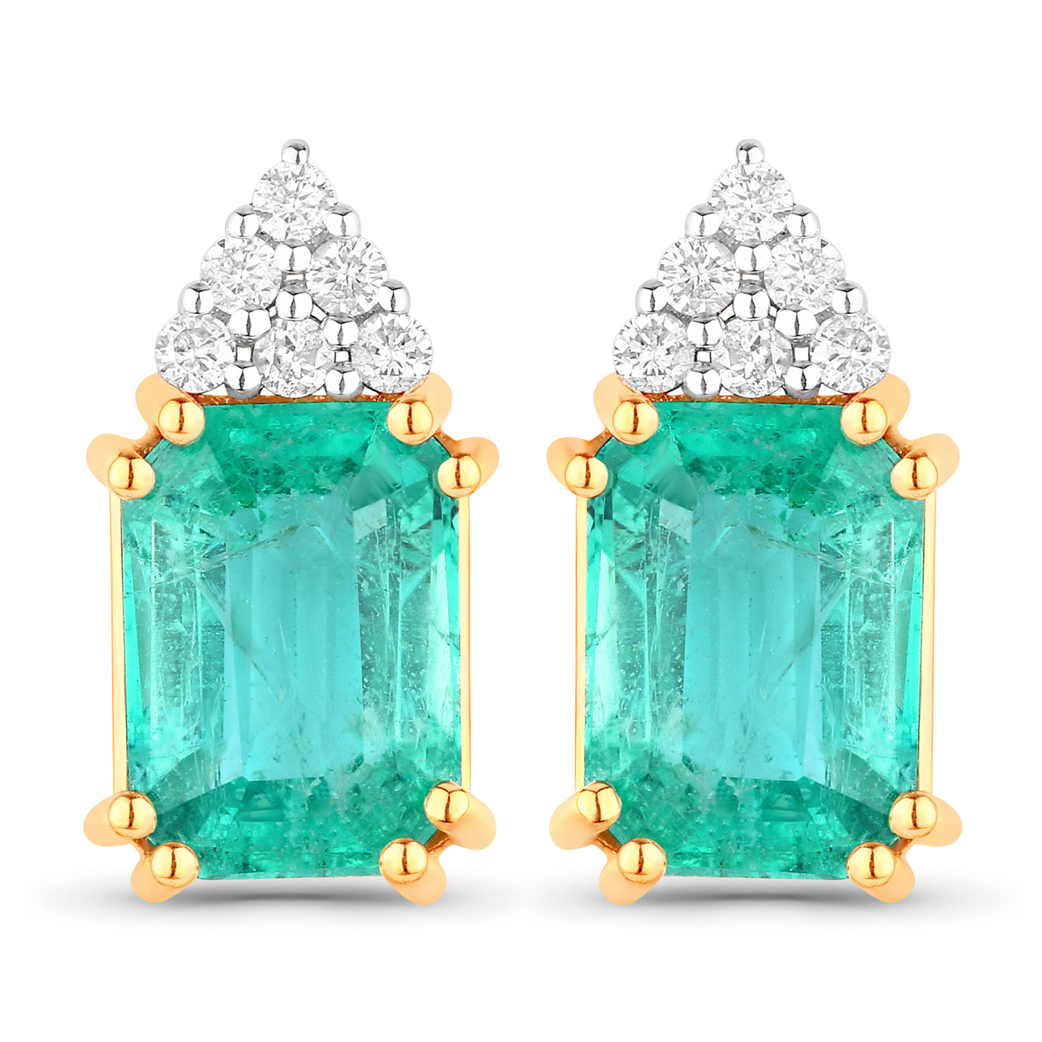2.87 Carat Genuine Ethiopian Emerald and White Diamond 14K Yellow Gold Earrings
