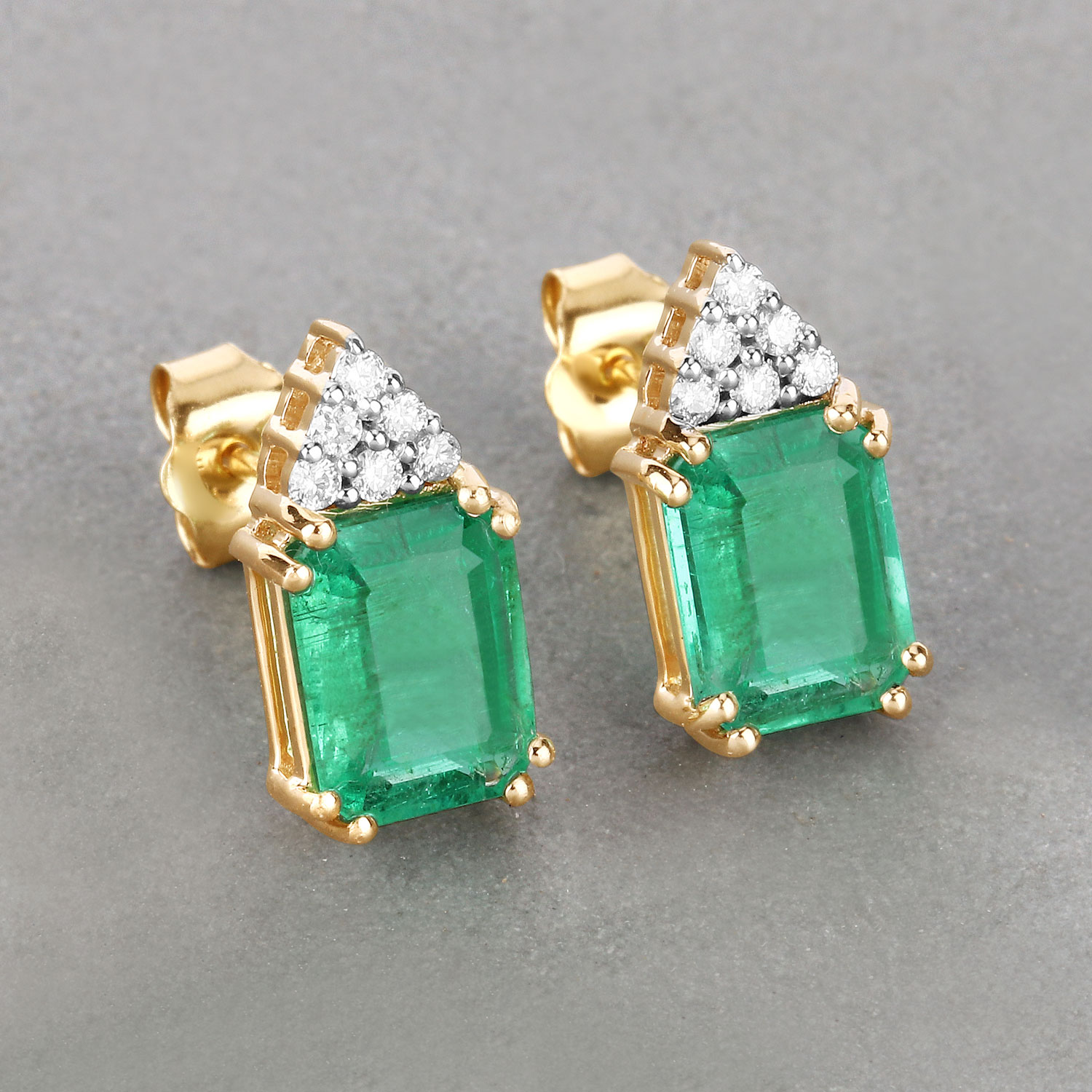 2.87 Carat Genuine Ethiopian Emerald and White Diamond 14K Yellow Gold Earrings