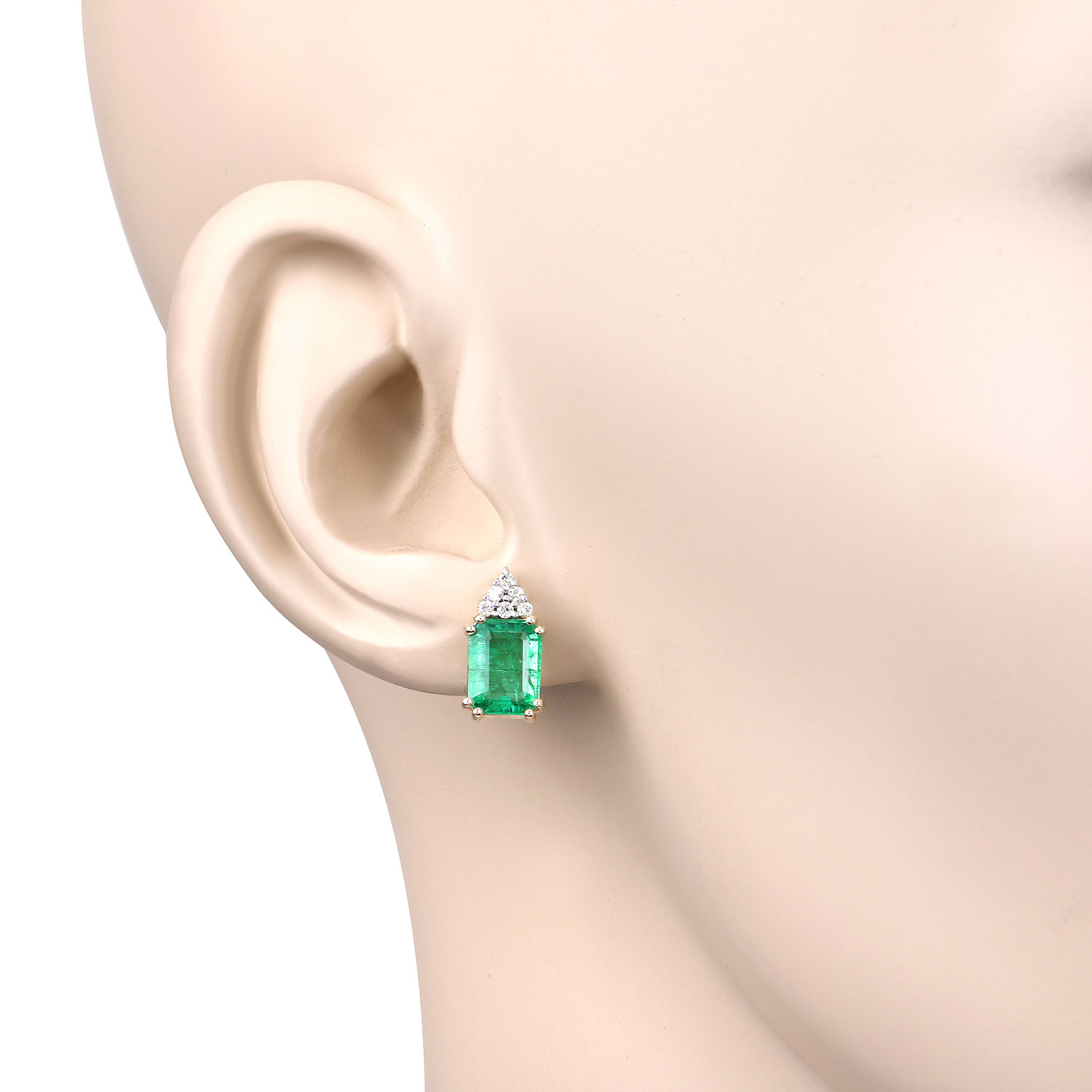 2.87 Carat Genuine Ethiopian Emerald and White Diamond 14K Yellow Gold Earrings