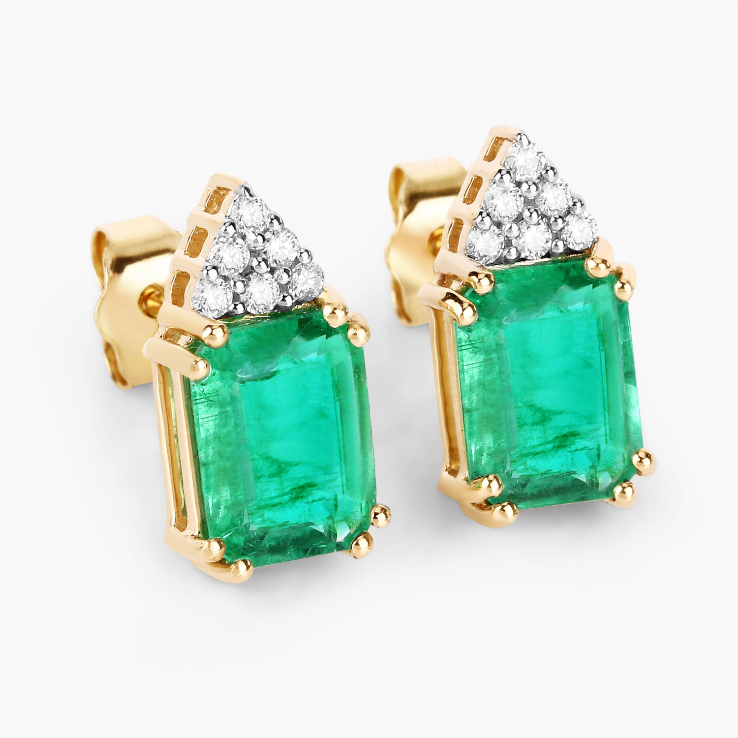 2.87 Carat Genuine Ethiopian Emerald and White Diamond 14K Yellow Gold Earrings