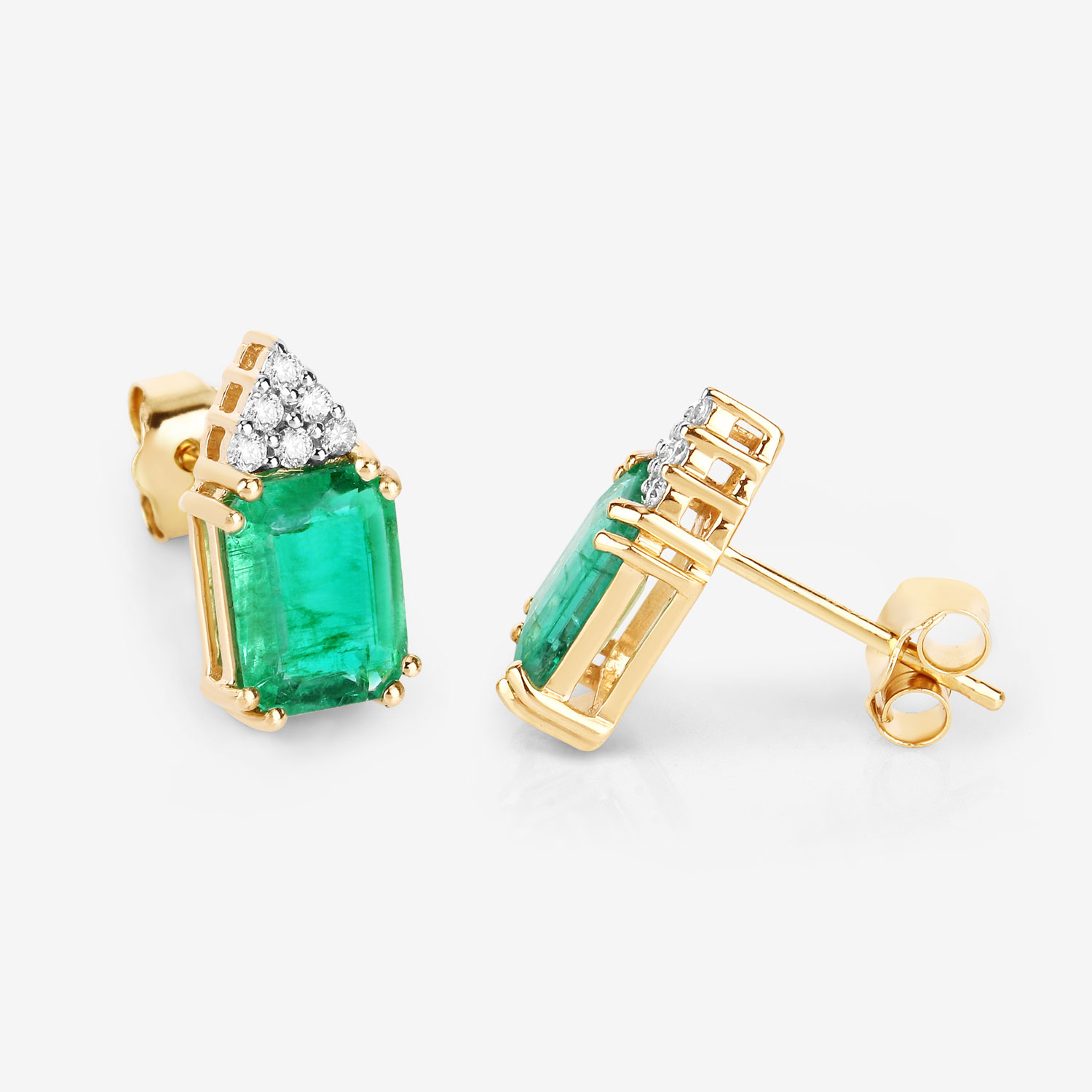 2.87 Carat Genuine Ethiopian Emerald and White Diamond 14K Yellow Gold Earrings
