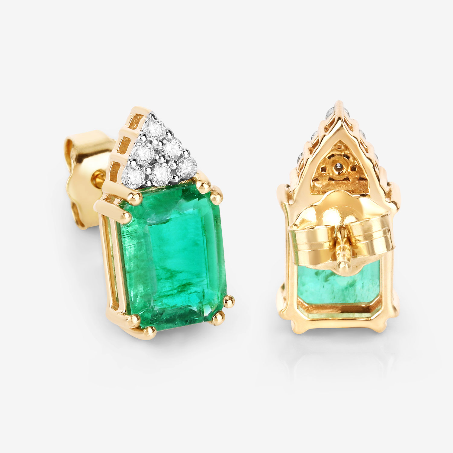 2.87 Carat Genuine Ethiopian Emerald and White Diamond 14K Yellow Gold Earrings