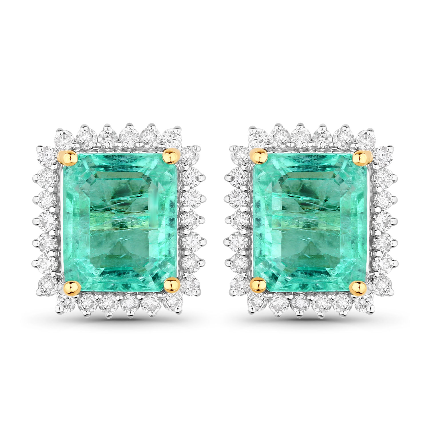 4.96 Carat Genuine Ethiopian Emerald and White Diamond 14K Yellow Gold Earrings