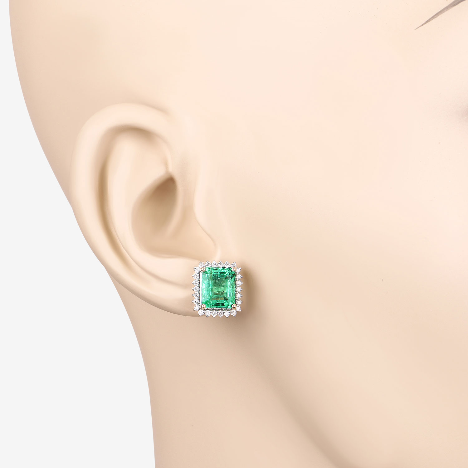 4.96 Carat Genuine Ethiopian Emerald and White Diamond 14K Yellow Gold Earrings