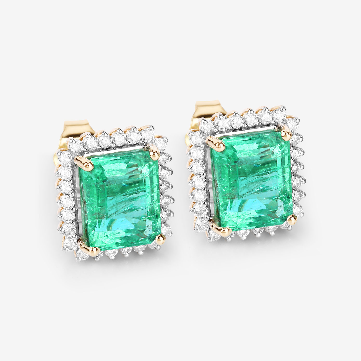 4.96 Carat Genuine Ethiopian Emerald and White Diamond 14K Yellow Gold Earrings
