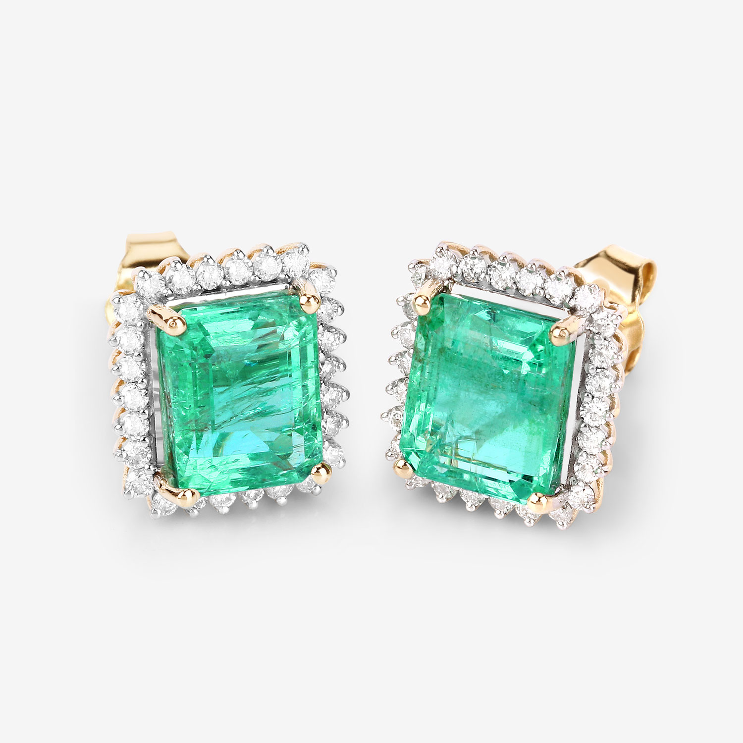 4.96 Carat Genuine Ethiopian Emerald and White Diamond 14K Yellow Gold Earrings